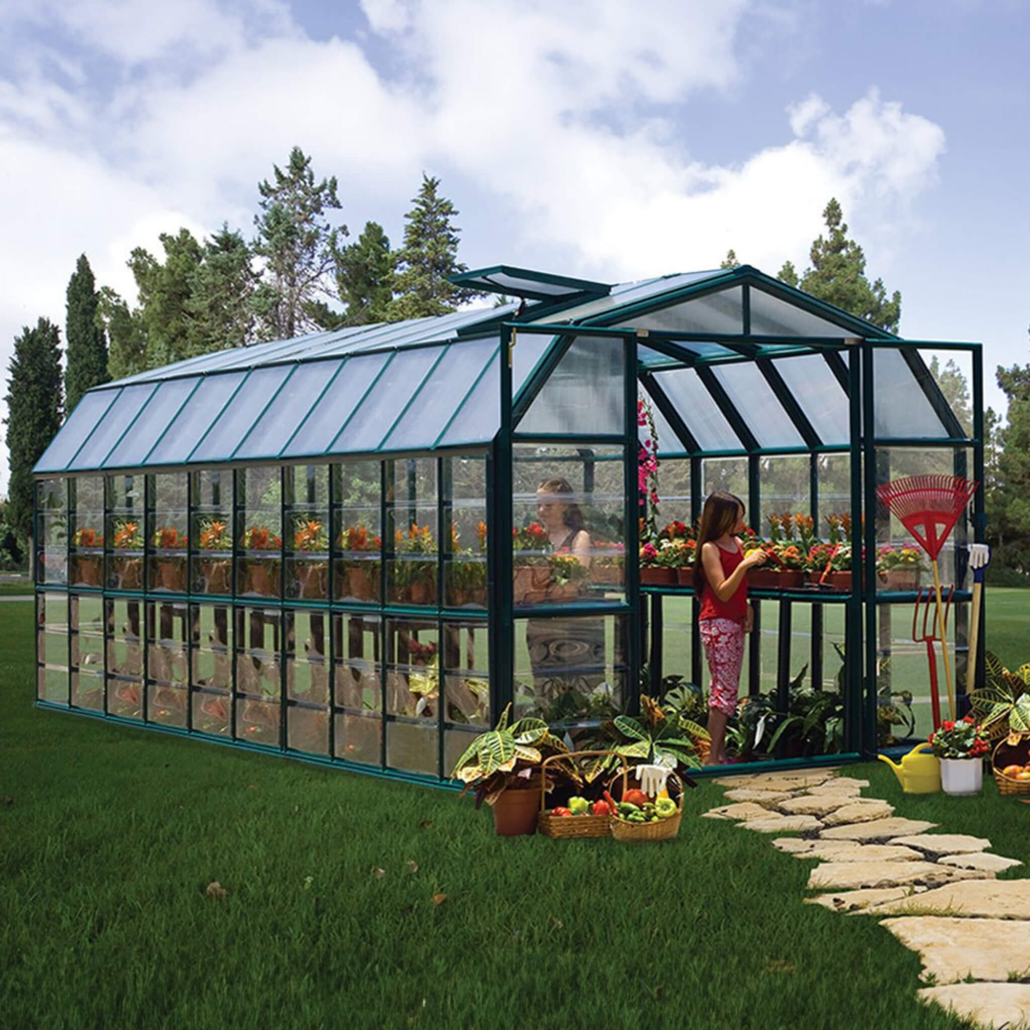 8FT X 20FT Extra-Large Barn-Style Weatherproof Walk-In Greenhouse With Roof Vents (SAK85716)
